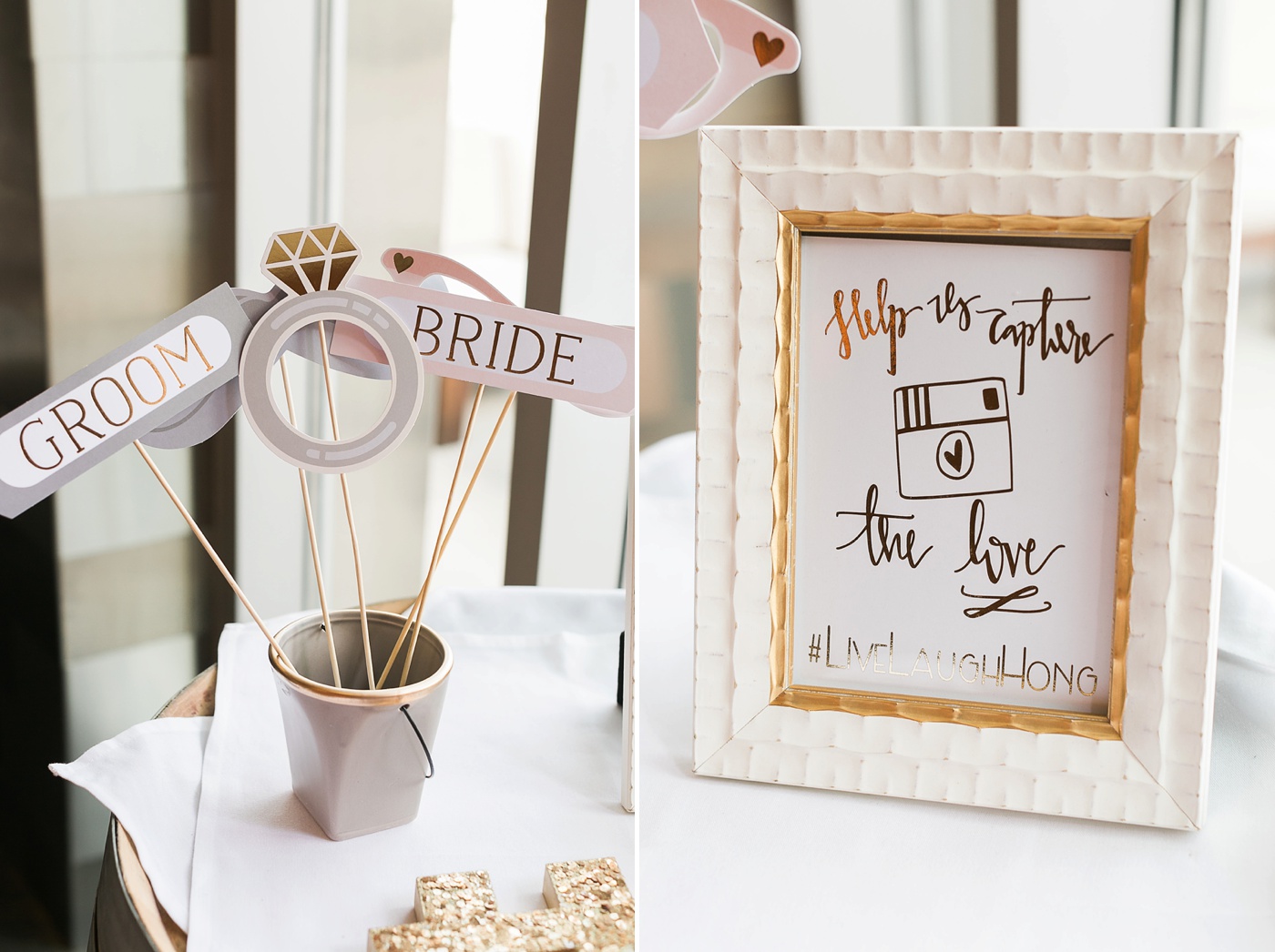 Gold Instagram sign and photobooth props