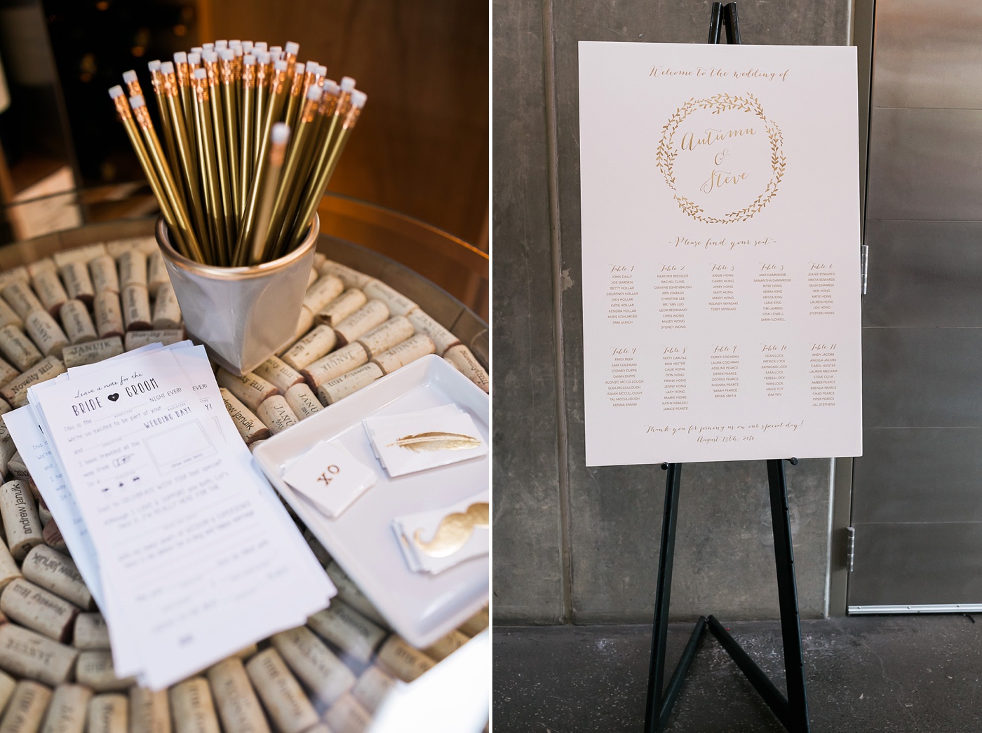 Wedding day temporary tattoos and gold table poster