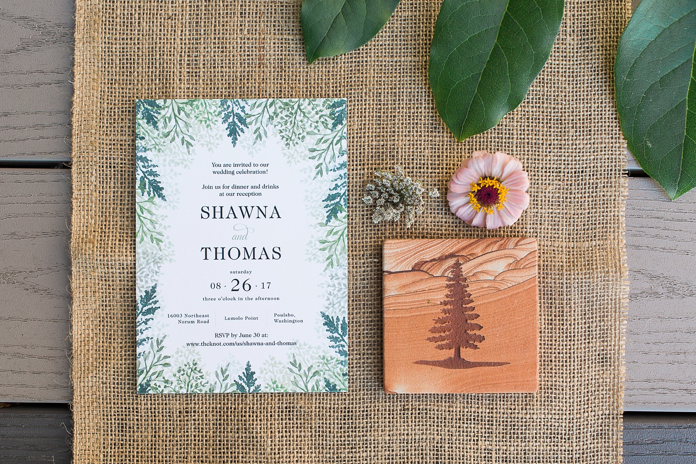 PNW woodsy wedding invitation