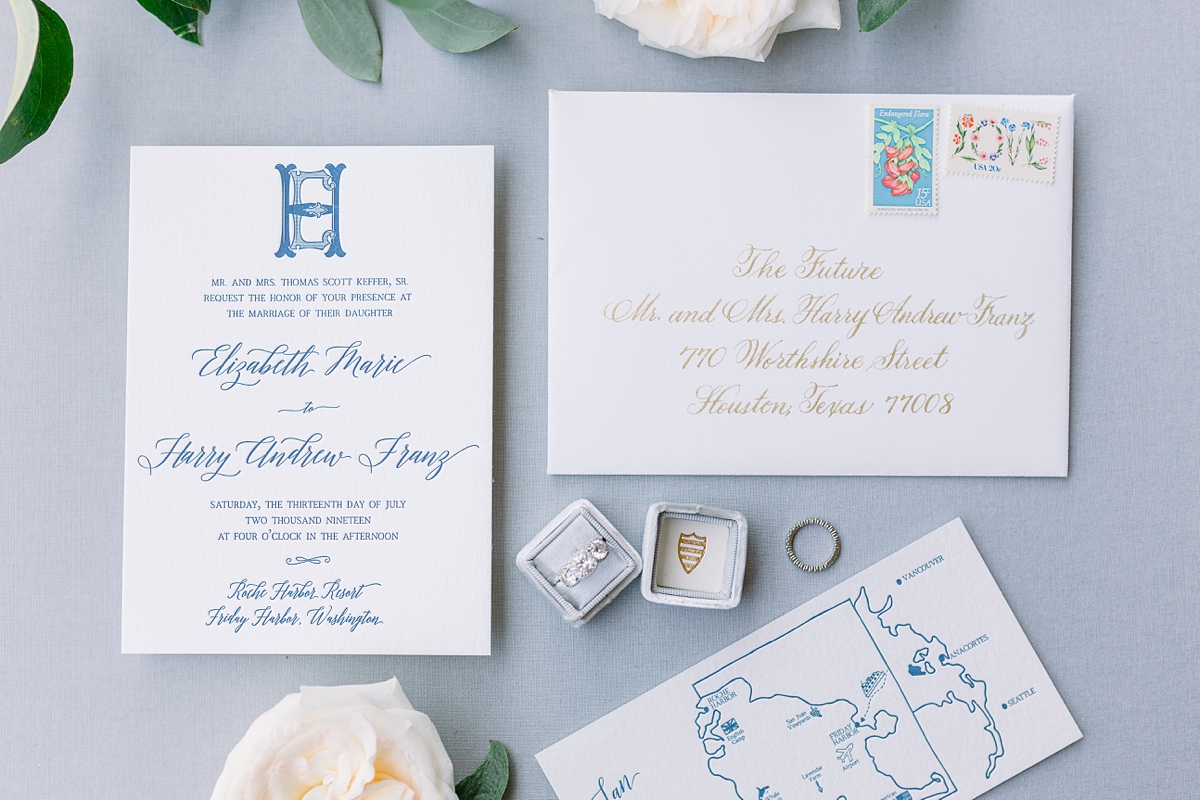 Roche Harbor inspired wedding invitation suite