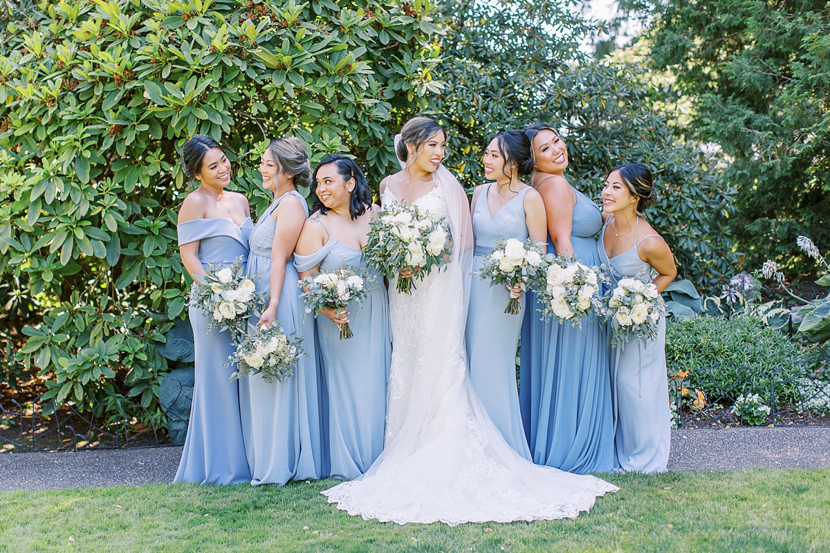 Seattle wedding party in blue